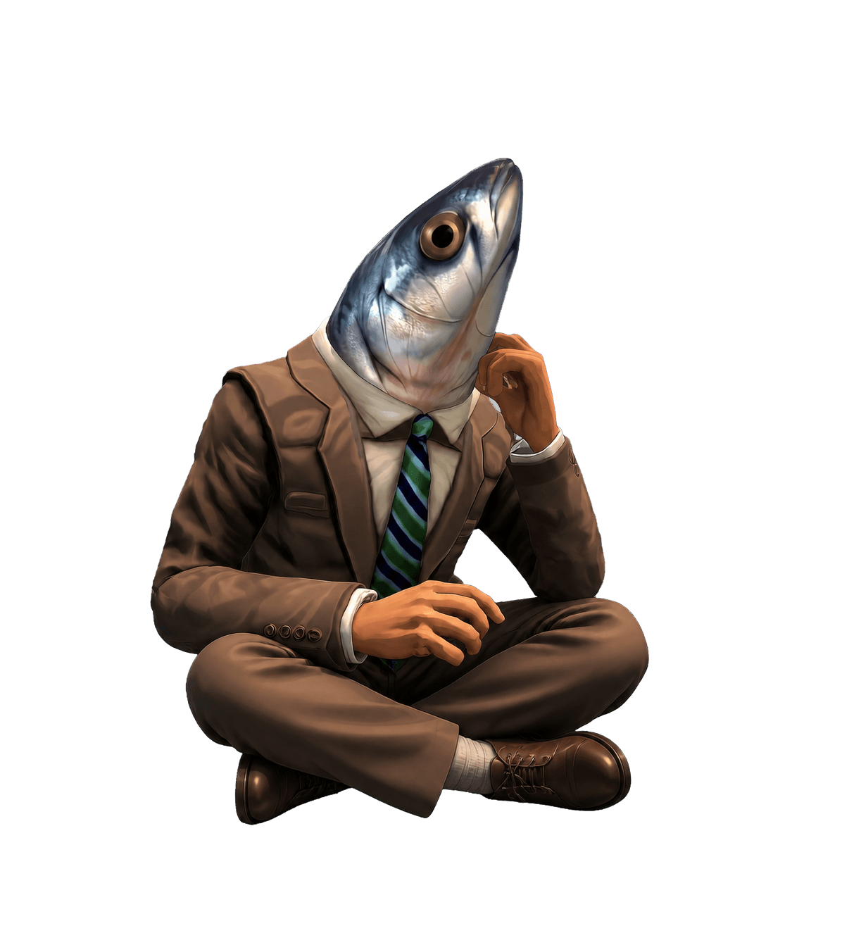 feesh sitting beside the television and watching the chart